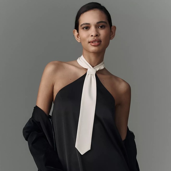 Anthropologie Flat White Tie Halter Mini Dress - Picture 3 of 8